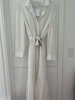 Nordstrom White Eyelet Button-Front Tie-Waist Maxi Dress